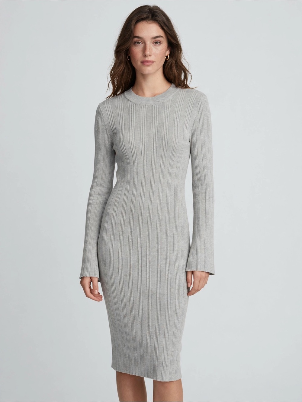 Olive & Oak Light Gray Ribbed Long Sleeve Knit Dress